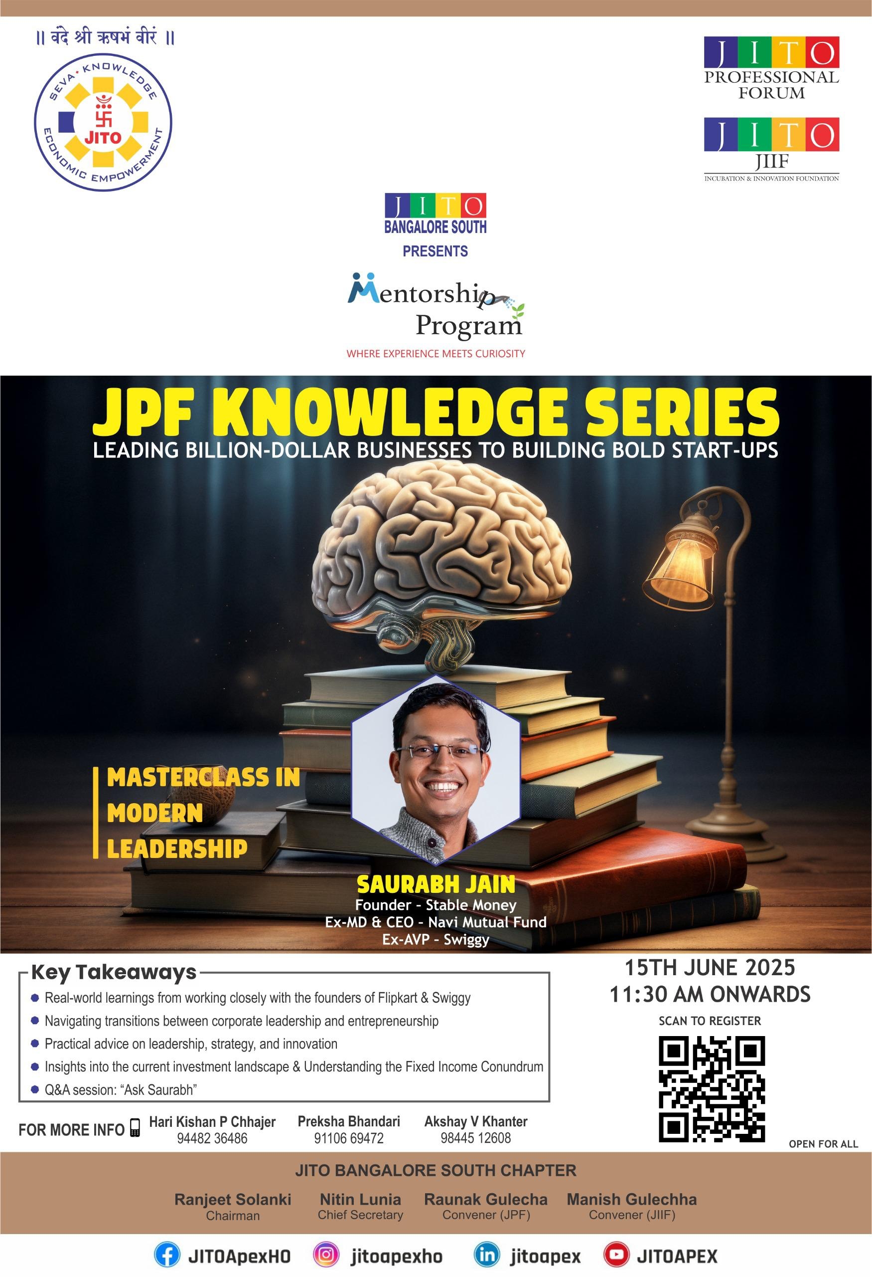 JPF Knowledge Series - Mr Saurabh Jain at JITO Bangalore South Chapter